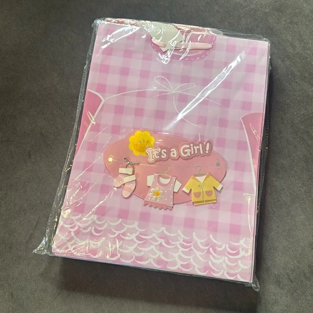 Baby Shower Large Gift Bags 12 Pack Ribbon Handles 6 Designs Pink & Blue NEW